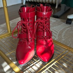 Steve Madden Statement Red Laceup Booties